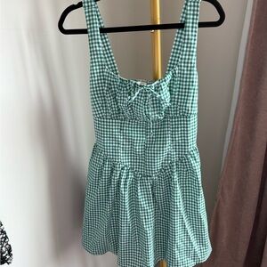 Green Checkered Mini Dress with Bow